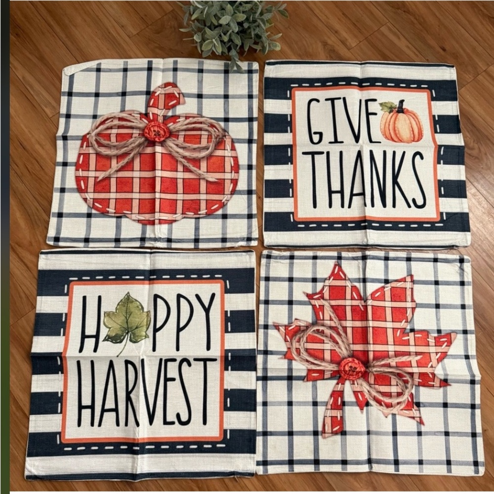 ~New Set of (4) Festive Plaid Fall Pillow Covers~